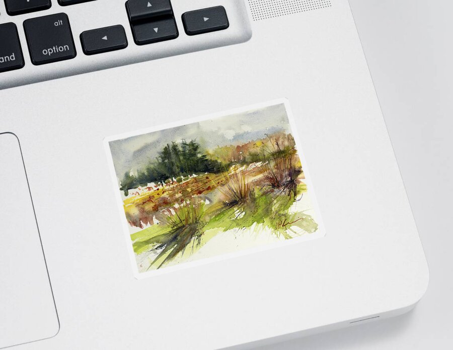 Landscape Sticker featuring the painting Critz's Pumpkin Patch by Judith Levins