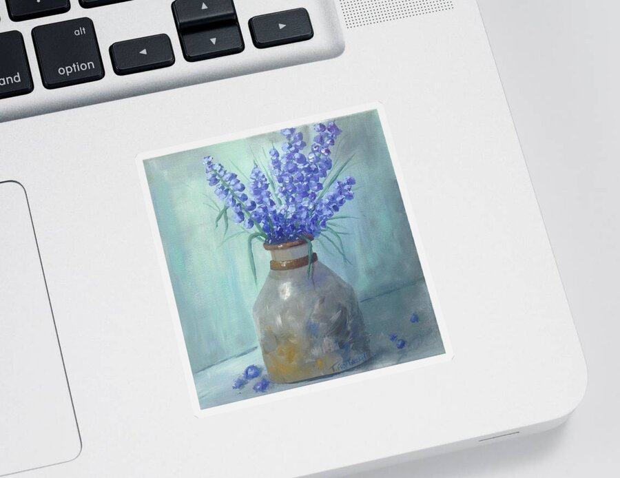  Floral Art Sticker featuring the painting Crock of Blue by Teresa Fry