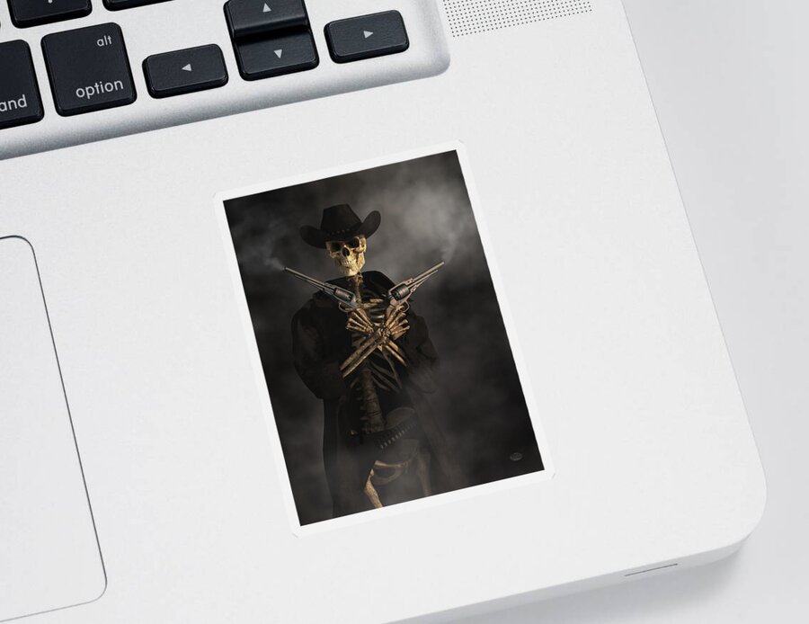 Skeleton Gunslinger Sticker featuring the digital art Crossbones by Daniel Eskridge