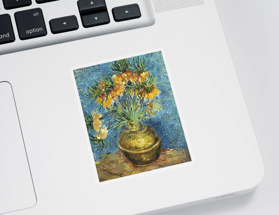 Crown Sticker featuring the painting Crown Imperial Fritillaries in a Copper Vase by Vincent Van Gogh