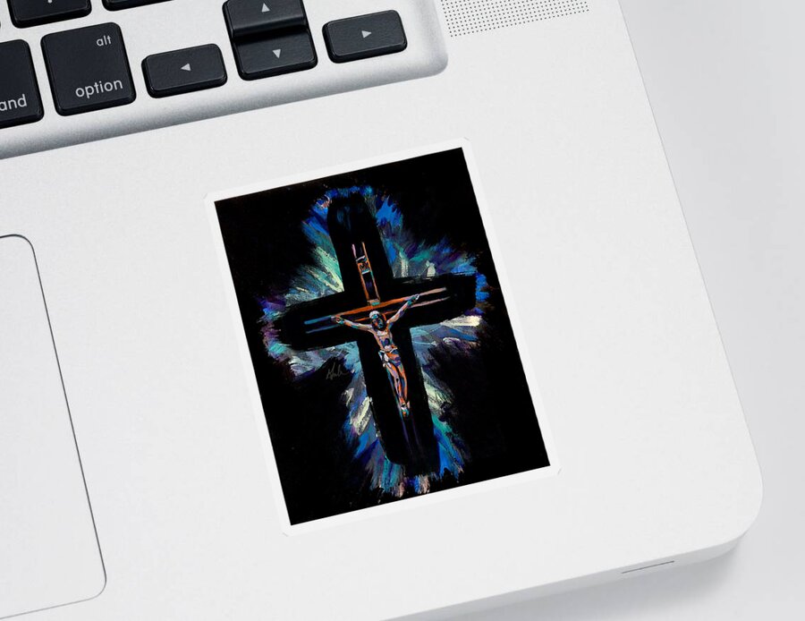 Crucifixion Sticker featuring the painting Crucifix by Steve Gamba