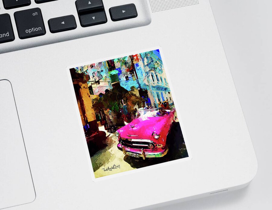 Havana Sticker featuring the digital art Cruising In Havana by Ted Azriel