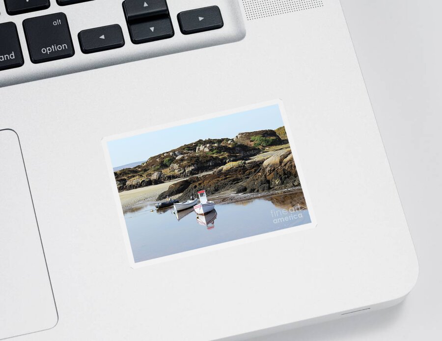 Small Boats Reflection Sticker featuring the photograph Cruit Island Beach Donegal Ireland by Eddie Barron