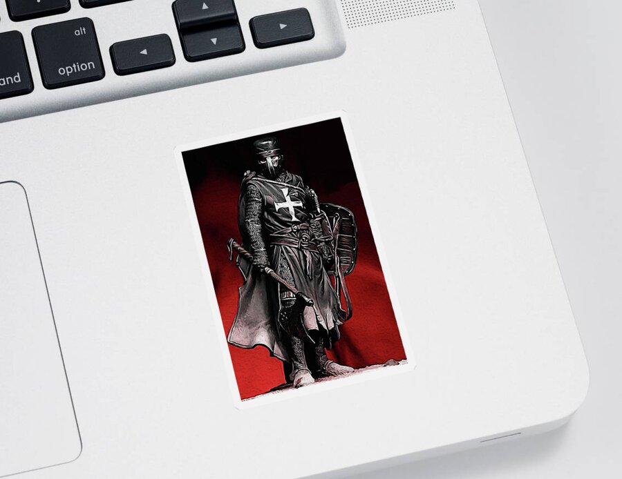 Crusader Knight Sticker featuring the painting Crusader Warrior - Medieval Warfare by AM FineArtPrints
