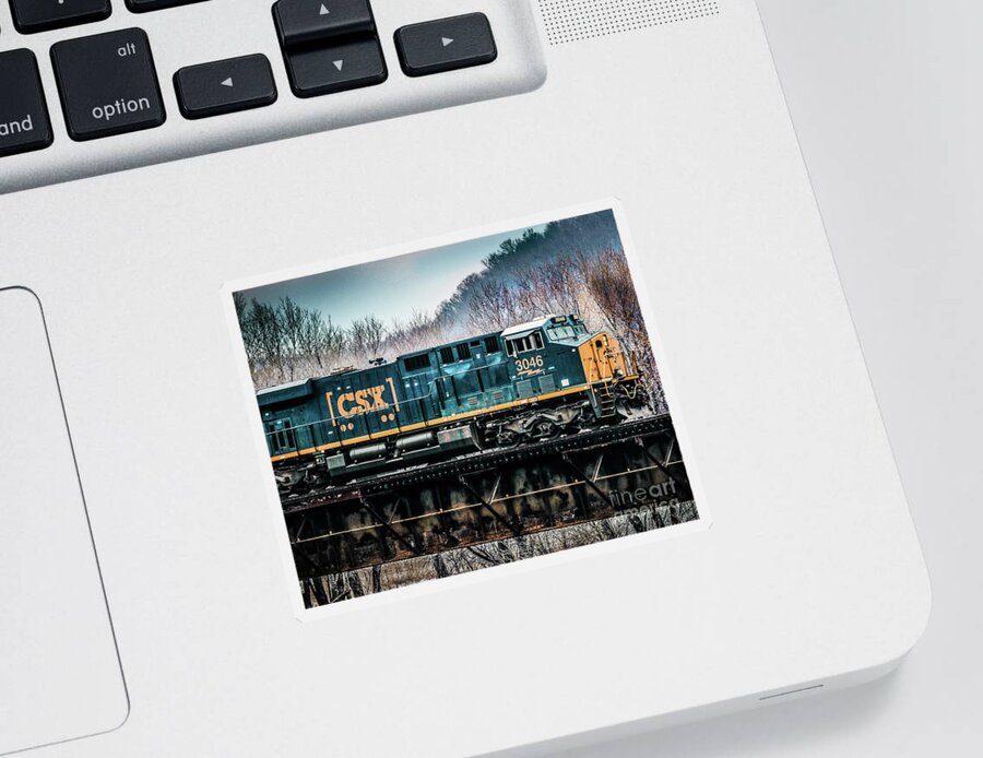 Csx Sticker featuring the photograph CSX GE Engine 3046 on Trestle by Thomas Marchessault