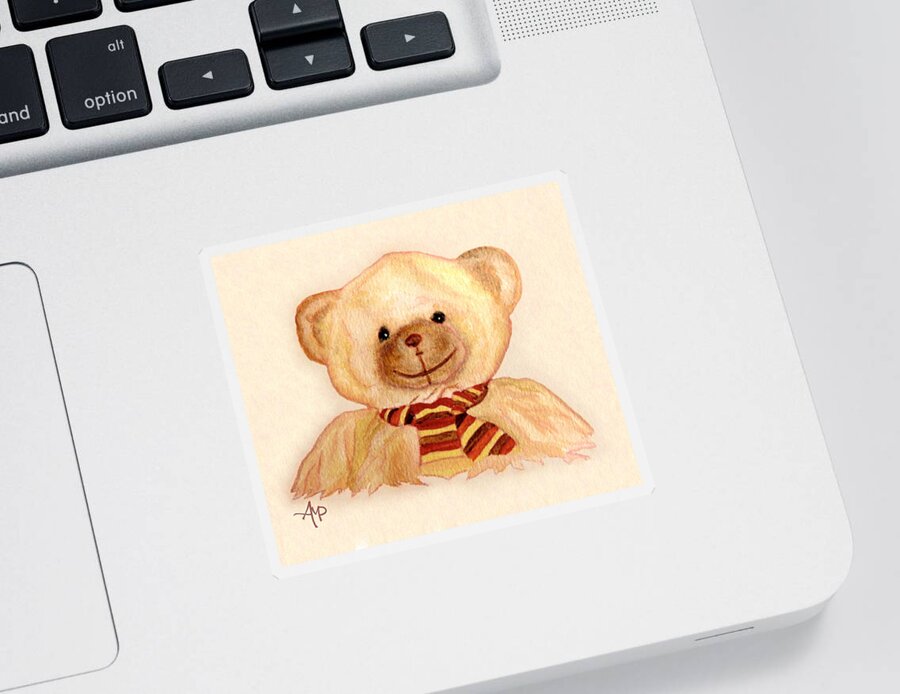 Cuddly Animals Sticker featuring the painting Cuddly Bear Watercolor by Angeles M Pomata
