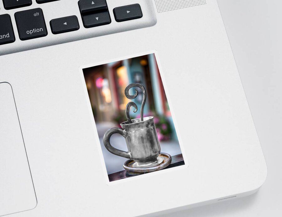 Coffee Sticker featuring the digital art Cup of Silver Coffee by John Haldane