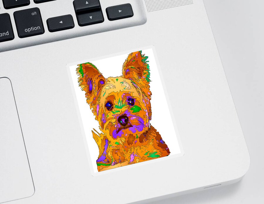 Yorkie Sticker featuring the digital art Cupcake the Yorkie. Pet Series by Rafael Salazar