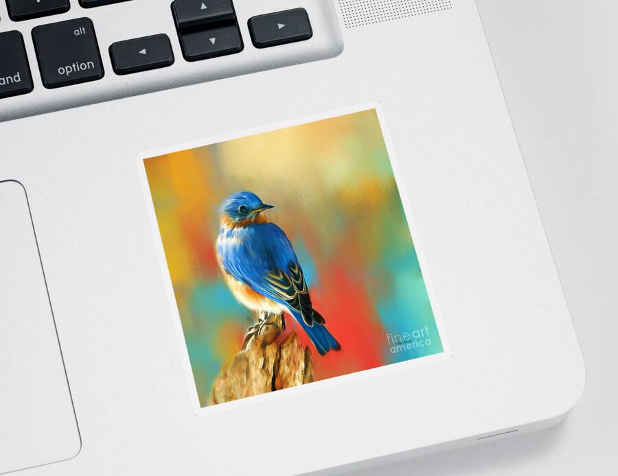Bluebird Sticker featuring the painting Curious Bluebird by Tina LeCour