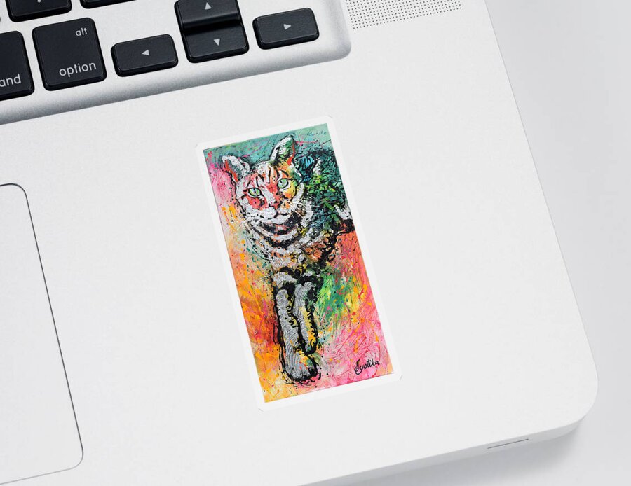 Cats Sticker featuring the painting Curious Cat by Jyotika Shroff