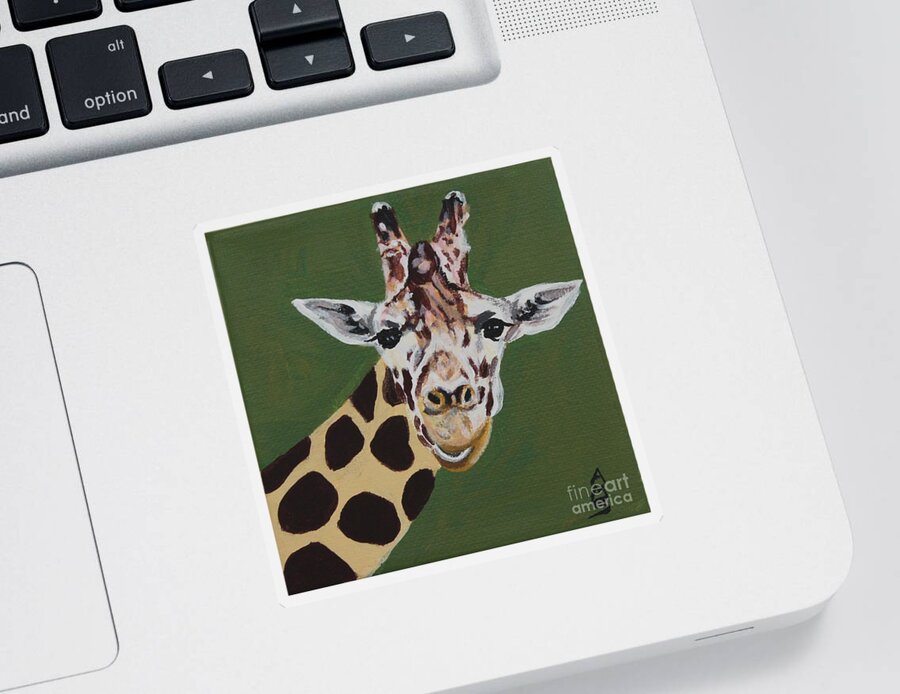 Animal Mugs Collection Sticker featuring the painting Curious Giraffe by Annette M Stevenson