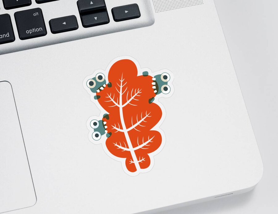 Leaf Sticker featuring the digital art Cute Bugs Eat Autumn Leaf by Boriana Giormova