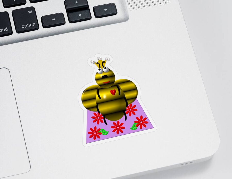 Queen Bees Sticker featuring the digital art Cute Queen Bee on a Quilt by Rose Santuci-Sofranko