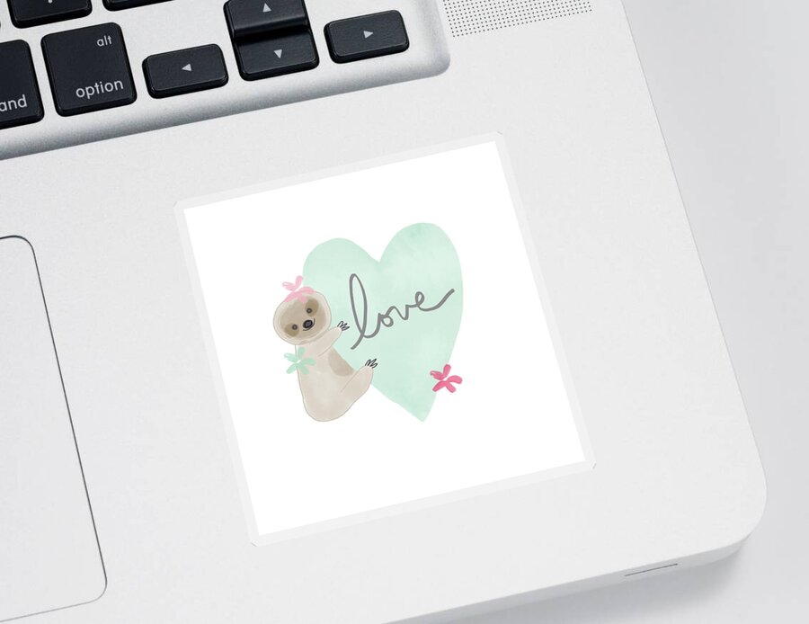 Sloth Sticker featuring the mixed media Cute Sloth With Heart- Art by Linda Woods by Linda Woods