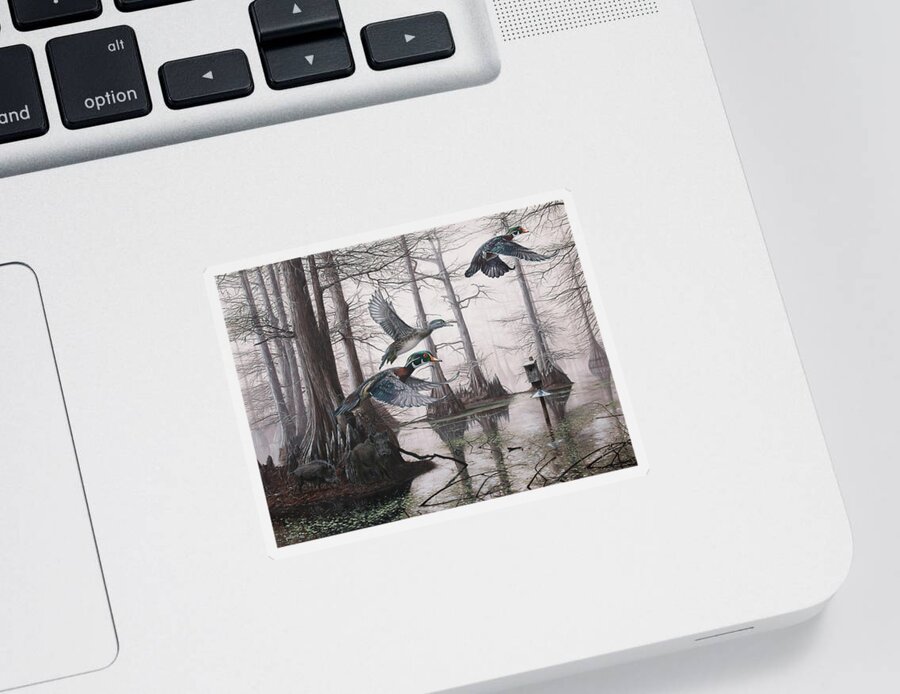 Duck Hunting Sticker featuring the painting Cypress Bayou Neighbors by Glenn Pollard