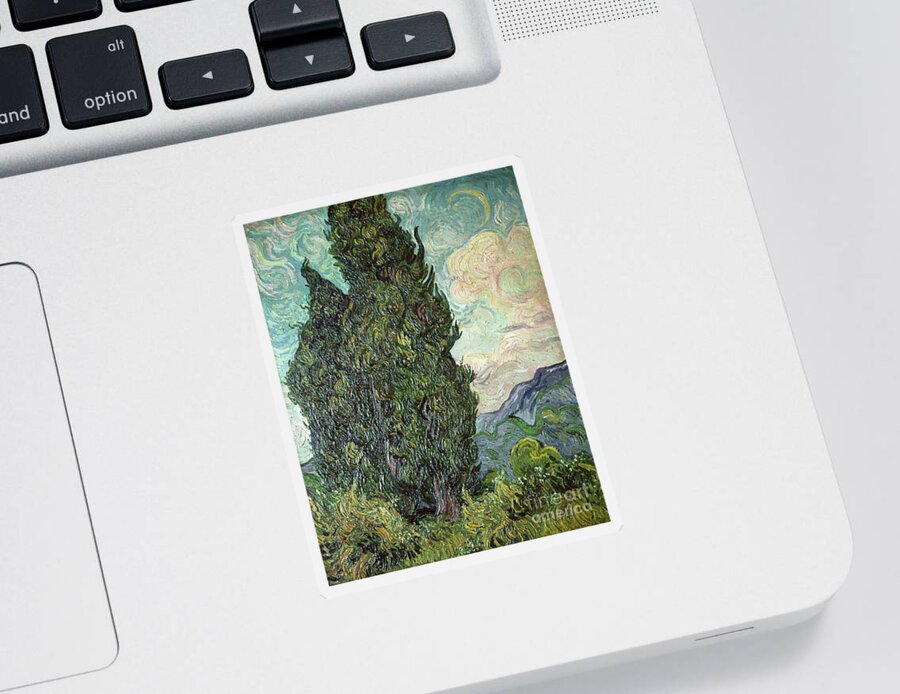Cypresses Sticker featuring the painting Cypresses by Vincent Van Gogh
