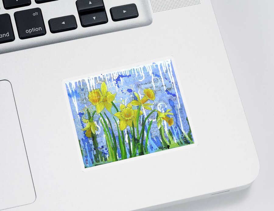 Daffodil Sticker featuring the painting Daffodil Ding Dongs by Lisa Crisman