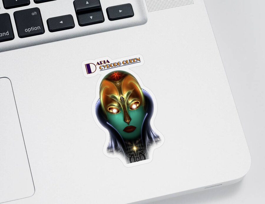 Daria Cyborg Queen Sticker featuring the digital art Daria Cyborg Queen Tech Fractal Portrait by Rolando Burbon