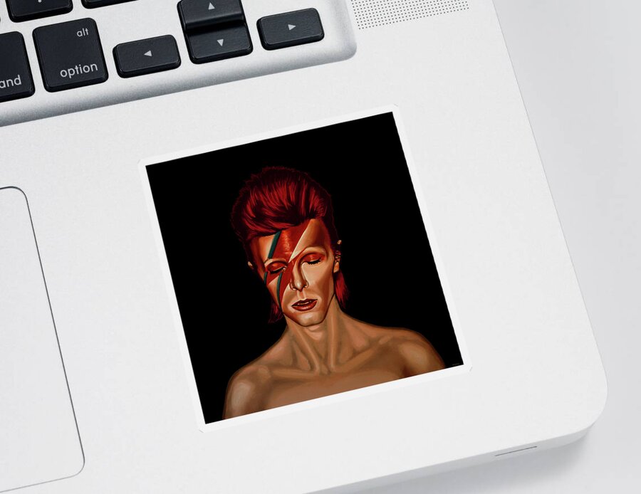 David Bowie Sticker featuring the painting David Bowie Aladdin Sane Mixed Media by Paul Meijering