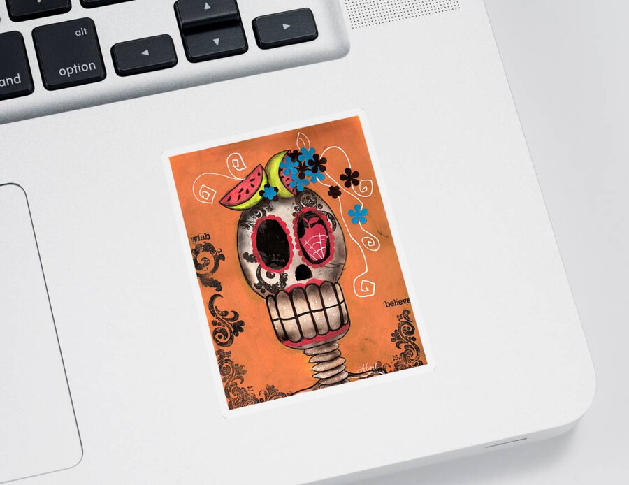 Day Of The Dead Sticker featuring the painting Day of the Dead Watermelon by Abril Andrade