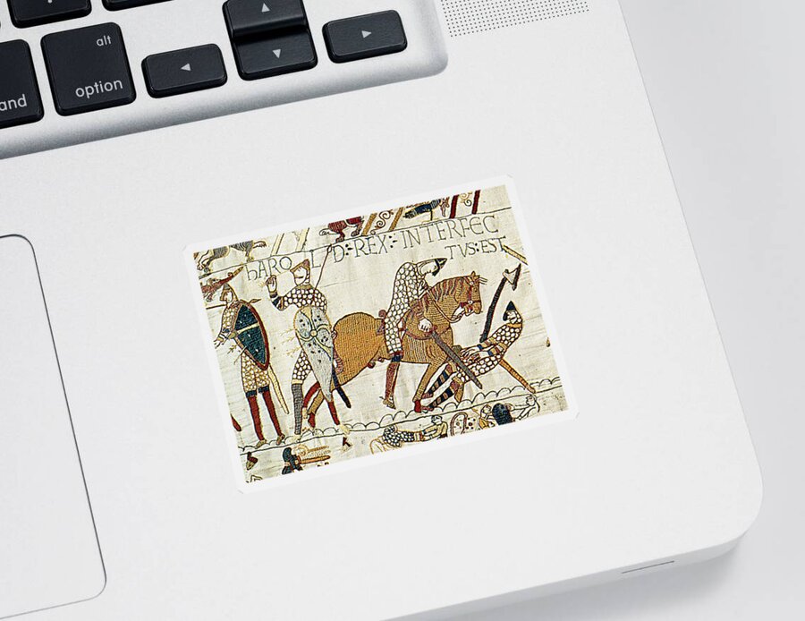 History Sticker featuring the photograph Death Of Harold, Bayeux Tapestry by Photo Researchers