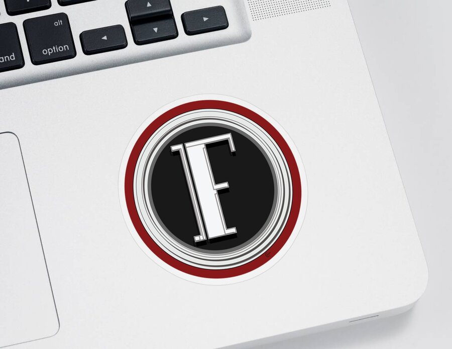 F Sticker featuring the digital art Cafe Marquee Monogram BOLD initial F by Cecely Bloom
