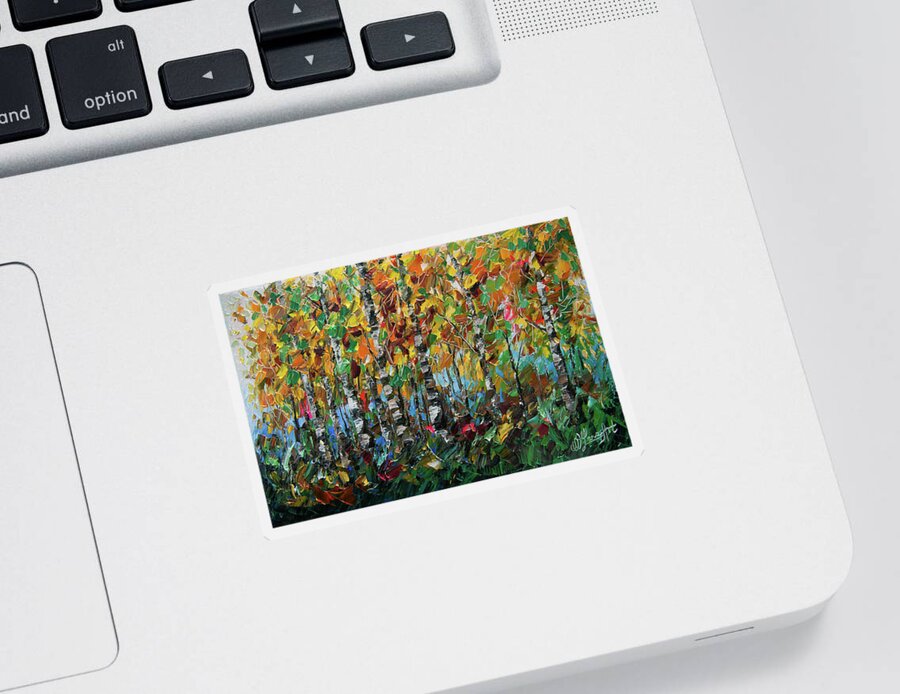  Sticker featuring the painting Deep in the Woods by Lena Owens - OLena Art Vibrant Palette Knife and Graphic Design