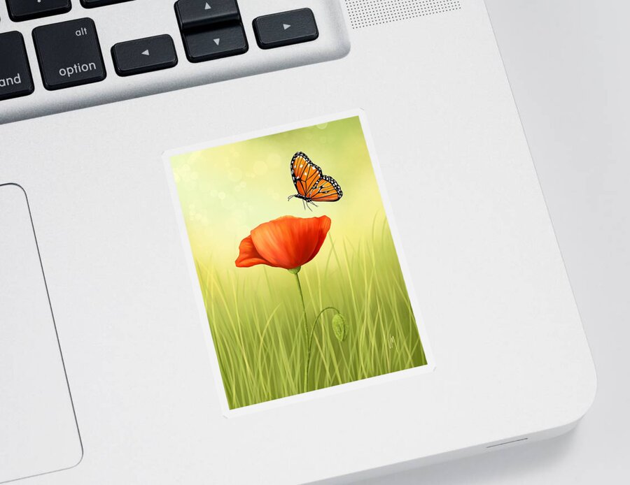 Poppy Sticker featuring the painting Delicate friendship by Veronica Minozzi