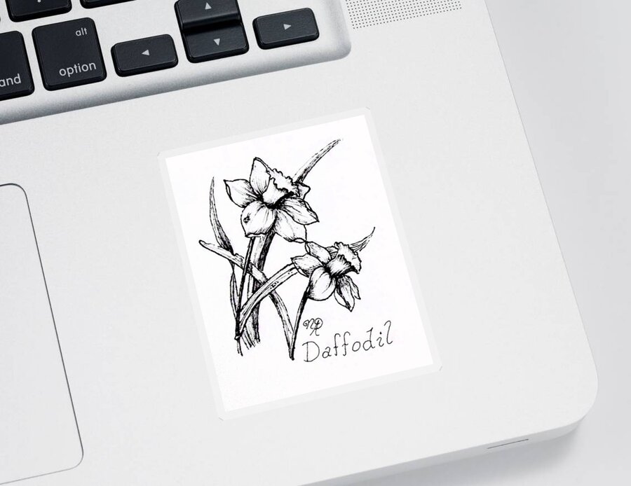 Daffodil Sticker featuring the drawing Delightful Daffodils by Nicole Angell