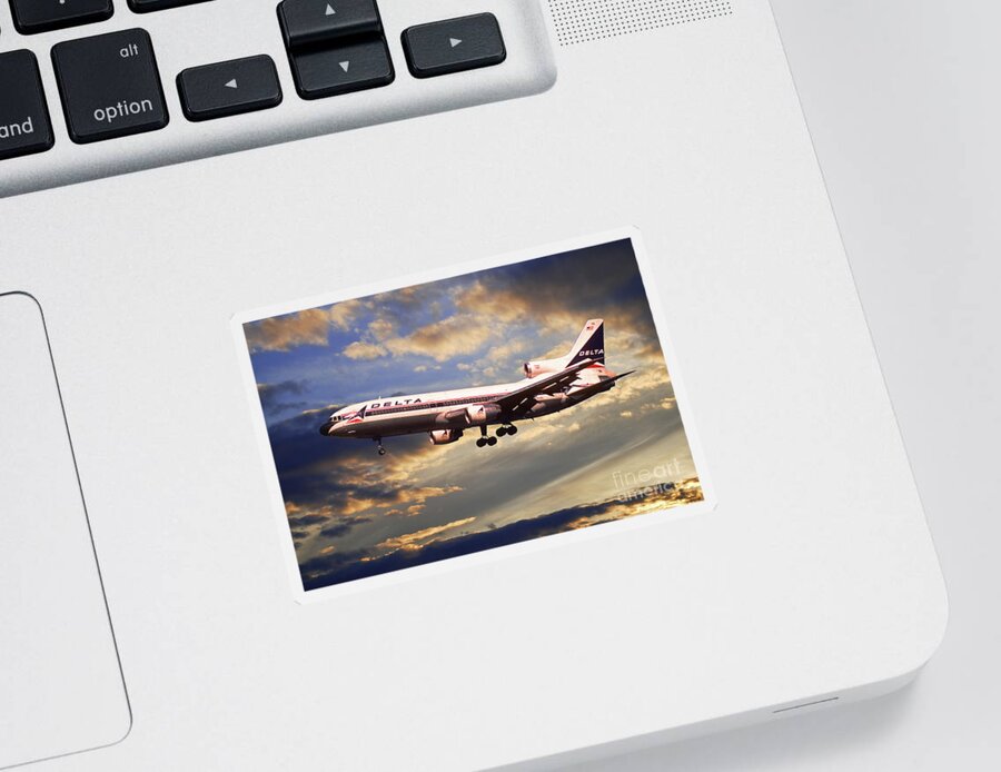 Delta Sticker featuring the digital art Delta Airlines Lockheed L-1011 TriStar by Airpower Art