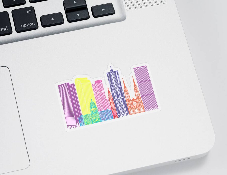 Denver Sticker featuring the painting Denver V2 skyline pop by Pablo Romero