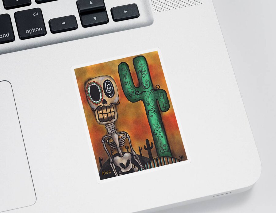 Day Of The Dead Sticker featuring the painting Desert by Abril Andrade
