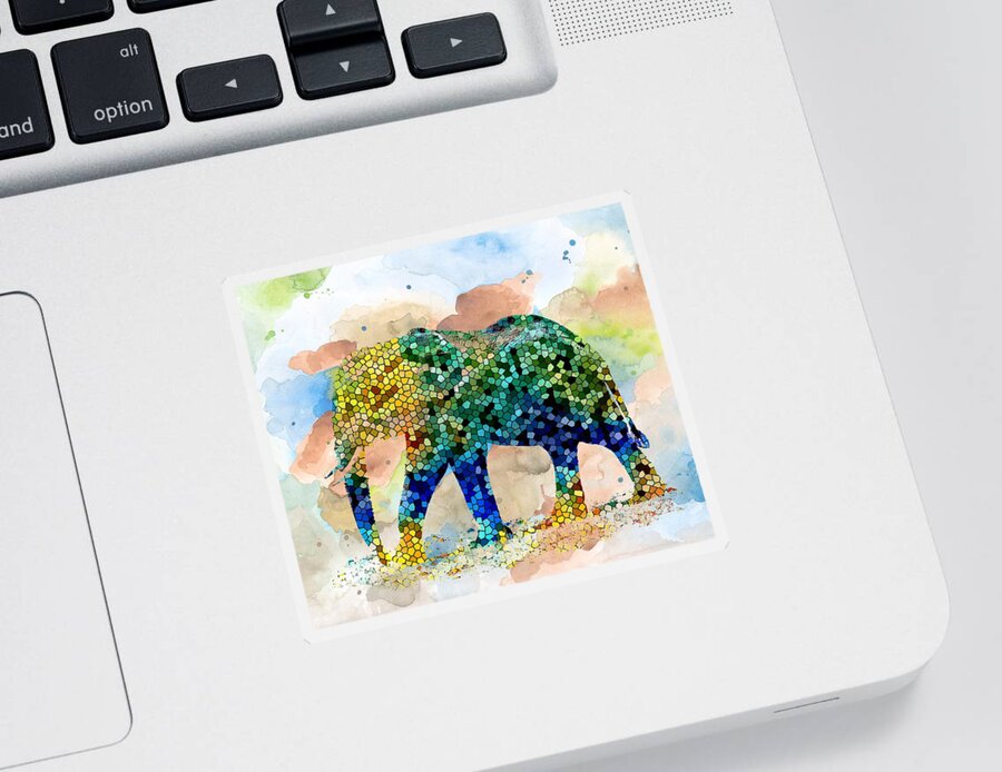 Mosaic Sticker featuring the painting Design 37 Mosaic Elephant by Lucie Dumas
