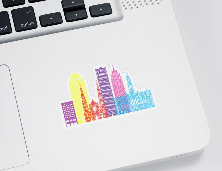 Detroit Sticker featuring the painting Detroit_V2 skyline pop by Pablo Romero