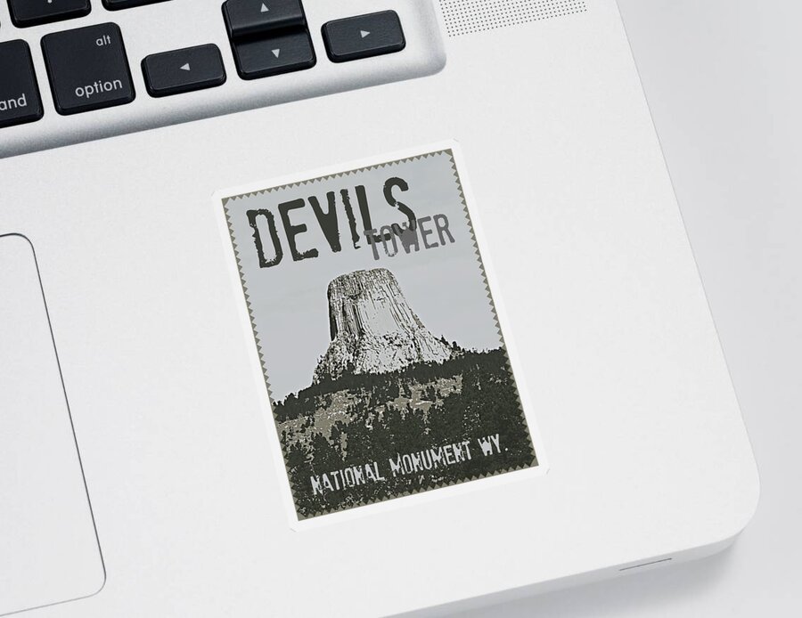 Devilstower Sticker featuring the digital art Devils Tower Stamp by Troy Stapek
