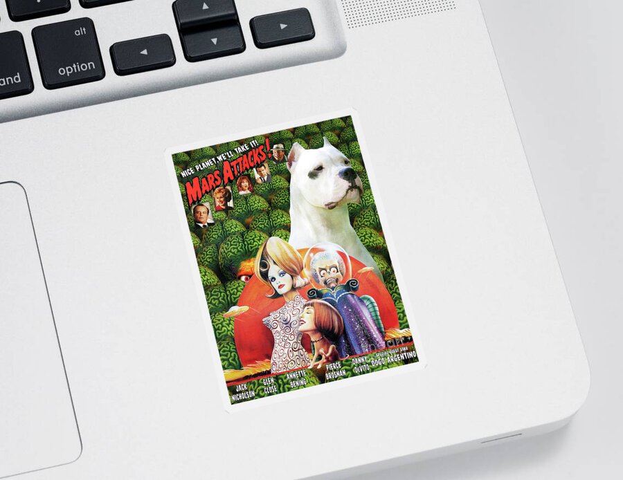 Dogo Argentino Sticker featuring the painting Dogo Argentino Art Canvas Print - Mars Attacks Movie Poster by Sandra Sij