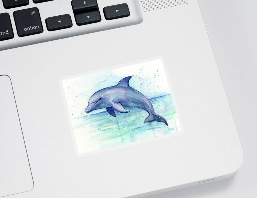 Dolphin Sticker featuring the painting Dolphin Watercolor by Olga Shvartsur