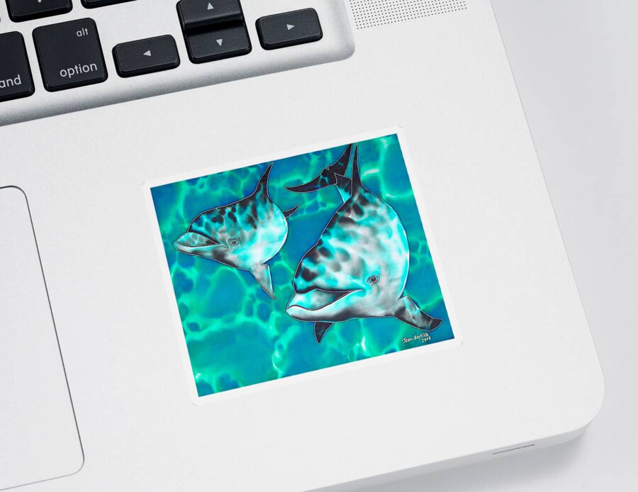 Dolphin Painting Sticker featuring the painting Dolphins of Sanne Bay by Daniel Jean-Baptiste