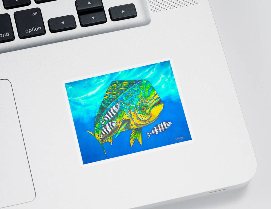 Sea Sticker featuring the painting Dorado and Pilot Fish - Mahi Mahi Fish by Daniel Jean-Baptiste
