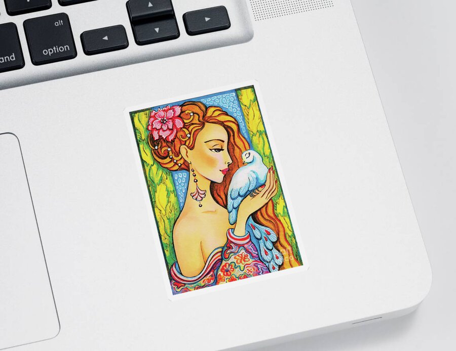 Dove Woman Sticker featuring the painting Dove Whisper by Eva Campbell