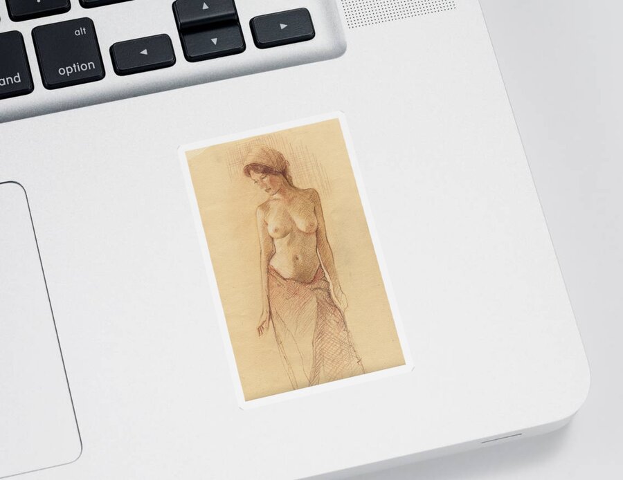 Breasts Sticker featuring the drawing Draped Figure by David Ladmore