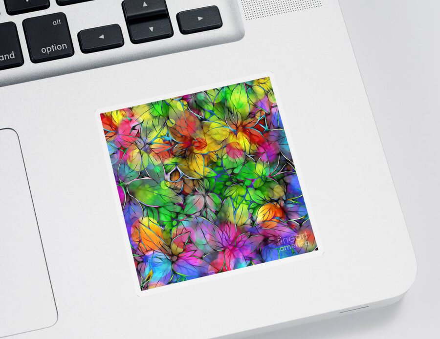 Abstract Sticker featuring the digital art Dream Colored Leaves by Klara Acel