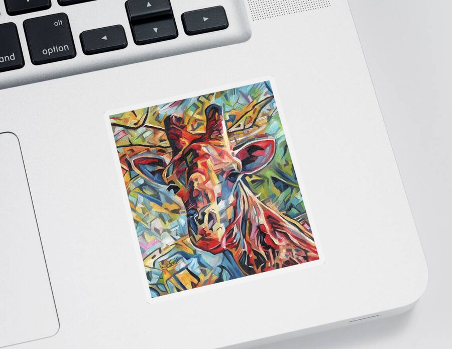 Giraffe Sticker featuring the painting Dreamcoat Giraffe by David Stribbling