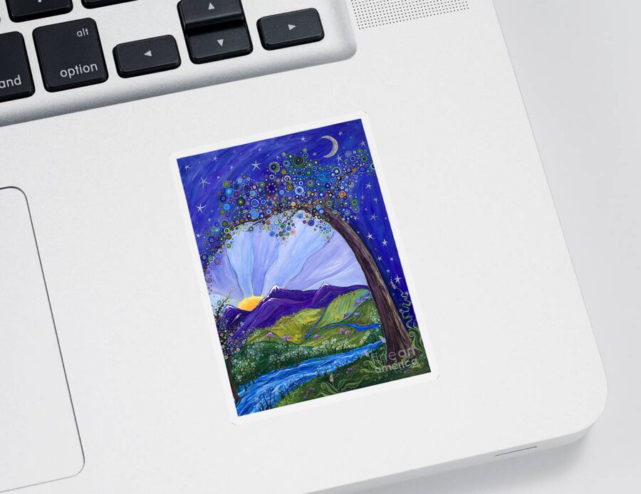 Moon Sticker featuring the painting Dreaming Tree by Tanielle Childers