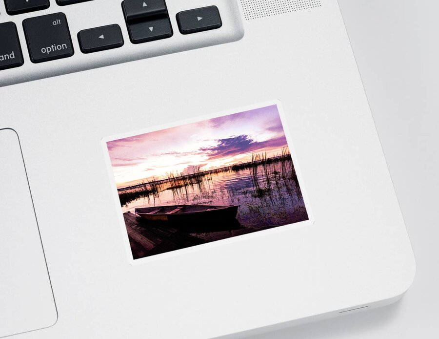 Boats Sticker featuring the photograph Dreamy Nightfall at the Lake by Debra and Dave Vanderlaan