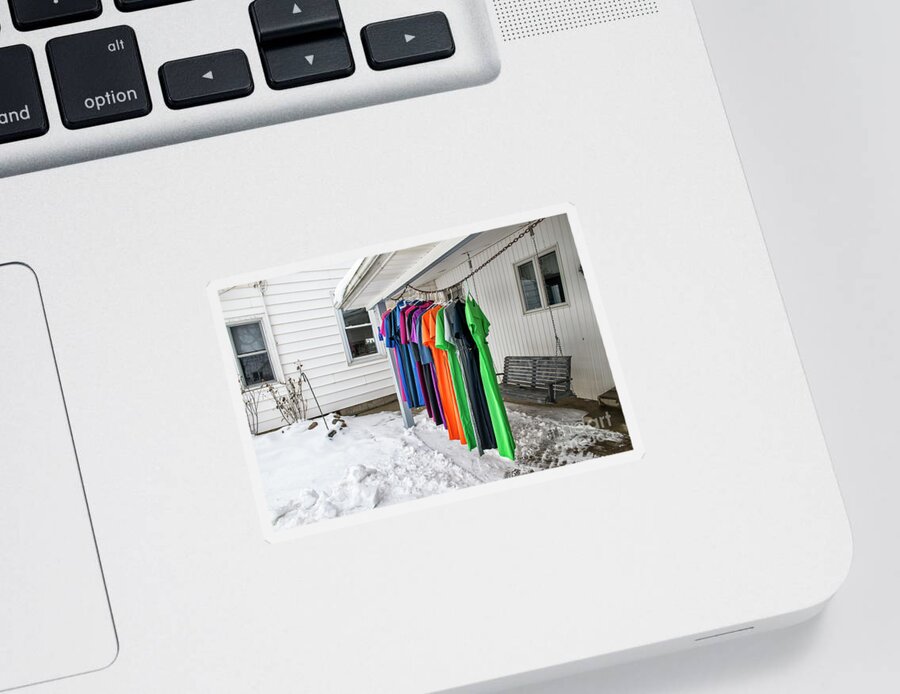 Colorful Dresses Sticker featuring the photograph Dress on Wash Day in Snow by David Arment