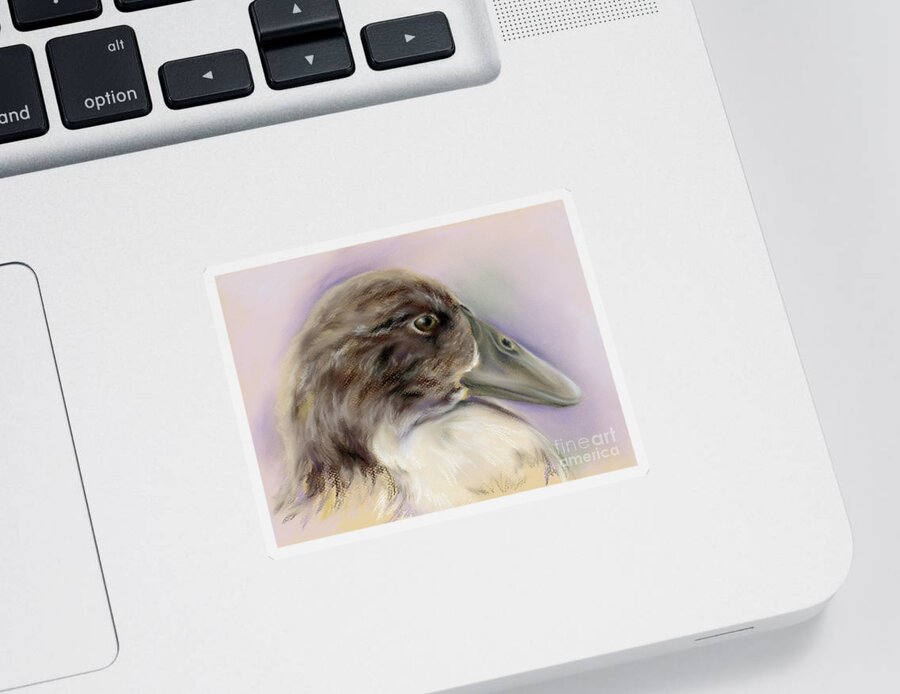 Bird Sticker featuring the painting Duck Portrait in Gray and Brown by MM Anderson