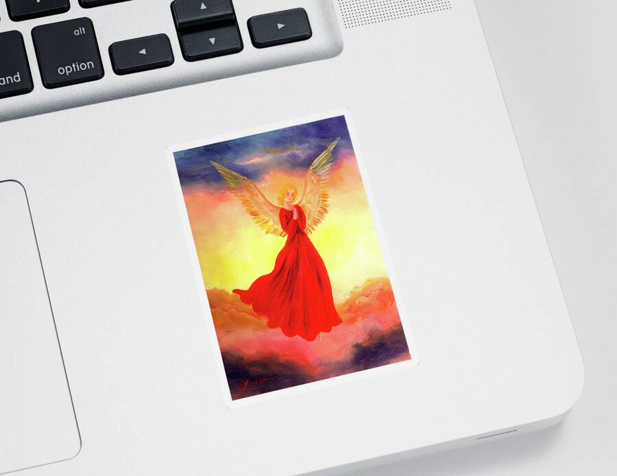 Angel Sticker featuring the painting Easter Sunset Angel by Laura Iverson