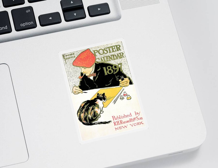  Edward Sticker featuring the digital art Edward Penfield 1897 calendar ad with cat by Heidi De Leeuw