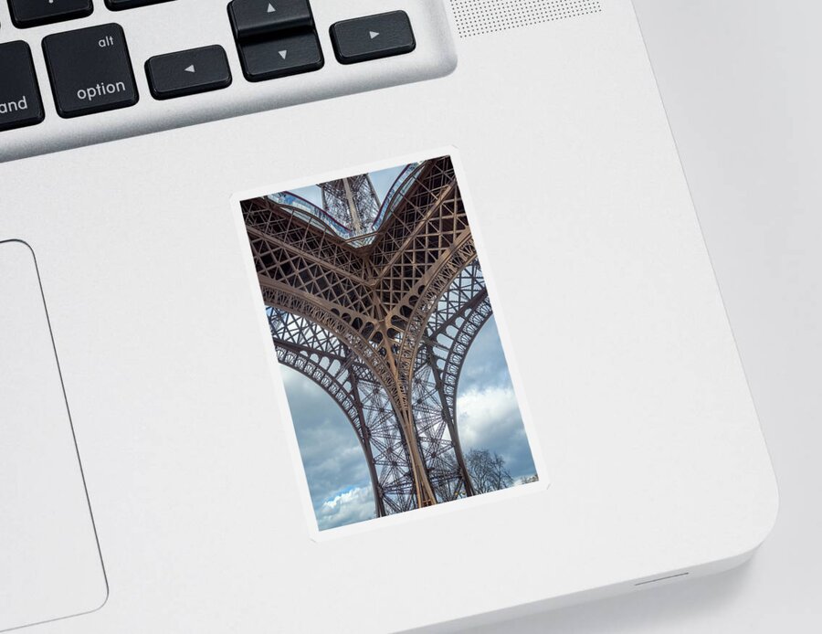 Joan Carroll Sticker featuring the photograph Eiffel Tower From Below Color by Joan Carroll